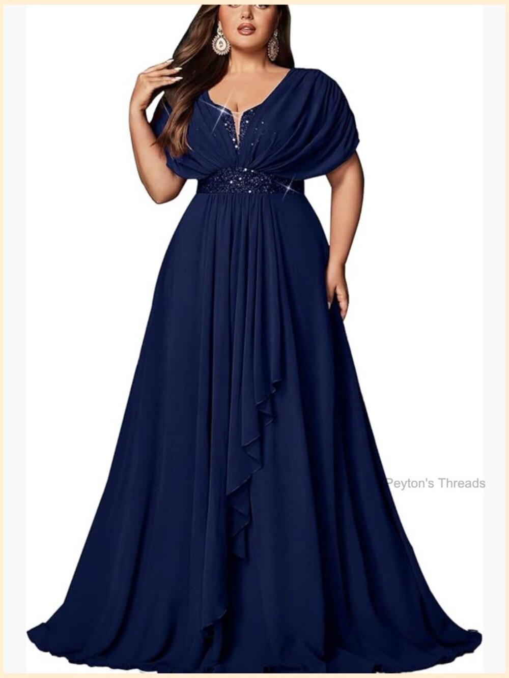 Plus Size Sequin A-line Maxi Formal Bridesmaid Dress V-Neck Sleeveless